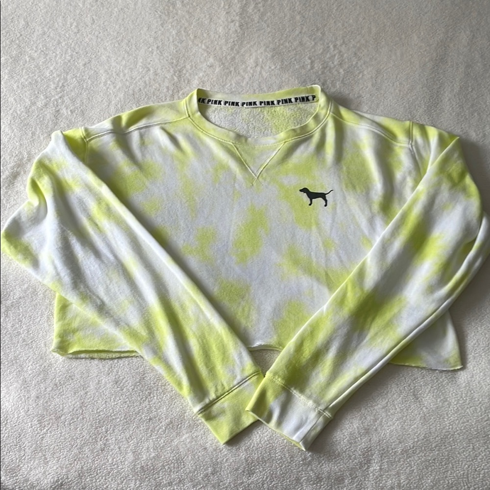 PINK Victoria's Secret Yellow Tie-Dye cropped sweater - Picture 2 of 6